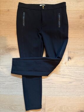 Anthropologie The Essential Slim black Ponte Pants with leather detail on pocket
